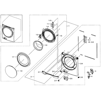 Front Section Diagram and Parts List for WF520ABP XAA-0001 Samsung Washer