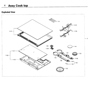Cooktop Diagram and Parts List for NE58K9850WG AA-0000 Samsung Range