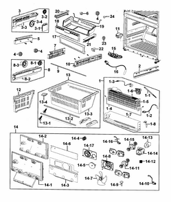 Freezer Diagram and Parts List for RF267HERS XAA-0001 Samsung Refrigerator