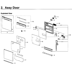 Door Diagram and Parts List for DW80K5050UB AA-0000 Samsung Dishwasher
