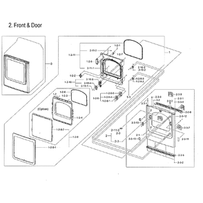Frame Front And Door Diagram and Parts List for DVE50M7450P A3-00 Samsung Dryer