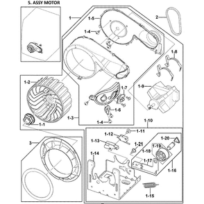 Motor Assembly Diagram and Parts List for DV409AGW XAA-0000 Samsung Dryer