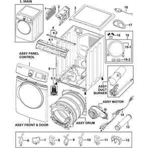Main Assembly Diagram and Parts List for DV419AGW XAA-0002 Samsung Dryer