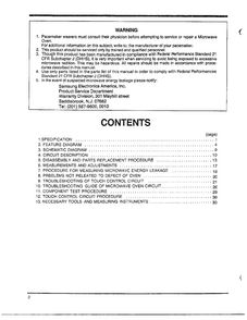 Warning/contents Diagram and Parts List for MW4530U XAA Samsung Microwave