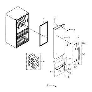 Right Door Diagram and Parts List for RF31FMEDBSR AA-01 Samsung Refrigerator