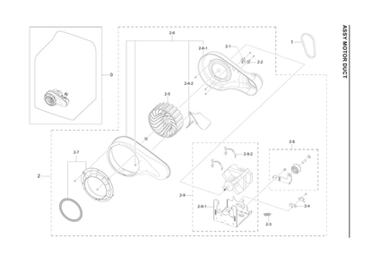 Motor Duct Assembly Diagram and Parts List for DVE45T3400P A3-00 Samsung Dryer
