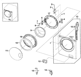 Front Assy Diagram and Parts List for WF219ANW XAA-0000 Samsung Washer