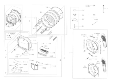 Drum Parts Diagram and Parts List for DV50K8600EV A3-0001 Samsung Dryer