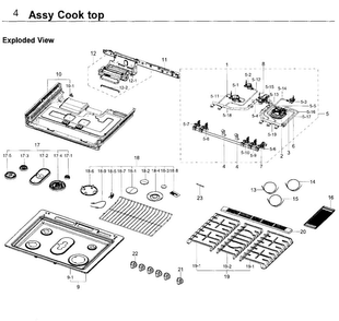 Cooktop Diagram and Parts List for NX58K9500WG AA-0000 Samsung Range