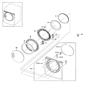 Front / Door Assembly Diagram and Parts List for DV219AEW XAA-01 Samsung Dryer