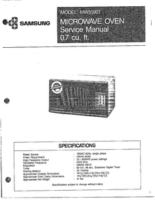 Microwave Serv Manual/front Cover Diagram and Parts List for MW3590T XAA Samsung Microwave