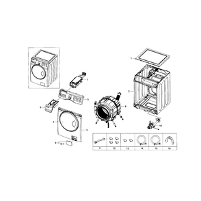 Main Assembly Diagram and Parts List for WF218ANW XAA-01 Samsung Washer