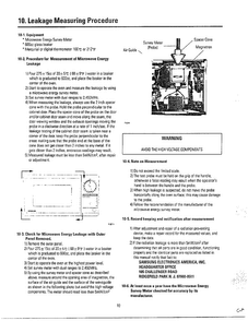 Leakage Measuring Procedure Diagram and Parts List for MU3050W XAA Samsung Microwave