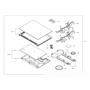 Cooktop Assembly Diagram and Parts List for NE58F9710WS AA-0004 Samsung Range