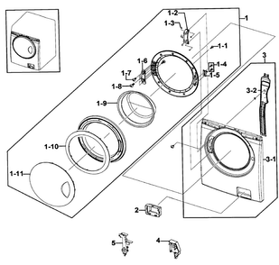 Front Assy Diagram and Parts List for WF219ANB XAA-0000 Samsung Washer