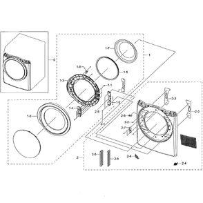 Frame Front And Door Diagram and Parts List for DV42H5000EW A3-03 Samsung Dryer