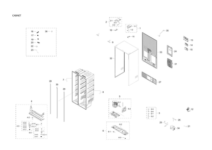 Cabinet Parts Diagram and Parts List for RS22T5561SG AA-02 Samsung Refrigerator