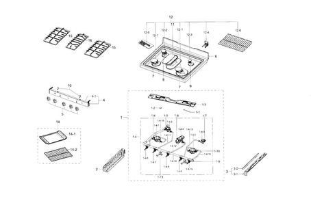 Cooktop Diagram and Parts List for NX58H5600SS AA-0001 Samsung Range