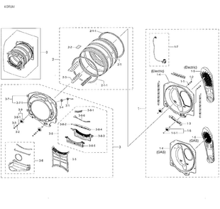 Drum Diagram and Parts List for DV42H5000GW A3-0003 Samsung Dryer