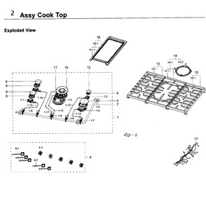 Cooktop Diagram and Parts List for NA36K7750TG AA-0000 Samsung Cooktop