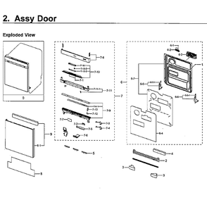 Door Diagram and Parts List for DW80M9960UG AA-0000 Samsung Dishwasher