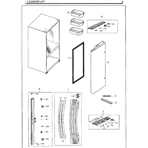 Door-Ref L Diagram and Parts List for RF260BEAESG AA-02 Samsung Refrigerator