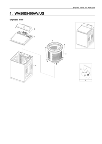 Main Unit Parts Diagram and Parts List for WA50R5400AV US-02 Samsung Washer
