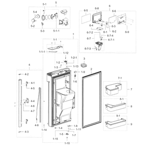 Fridge Door L Diagram and Parts List for RF28K9070SR AA-0001 Samsung Refrigerator