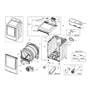Main Assembly Diagram and Parts List for DV45H7000EW A2-0001 Samsung Dryer