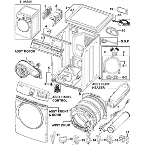 Main Assembly Diagram and Parts List for DV409AEW XAA-0000 Samsung Dryer