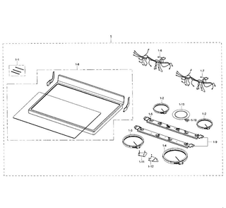 Cooktop Section Diagram and Parts List for NE59J3420SW AA-0003 Samsung Range