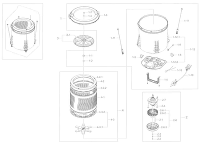 Tub Parts Diagram and Parts List for WA45H7000AW A2-0002 Samsung Washer
