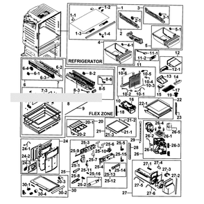 Refrigerator Diagram and Parts List for RF25HMEDBWW AA-0001 Samsung Refrigerator