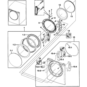 Front Assembly Diagram and Parts List for DV328AGG XAA-00 Samsung Dryer