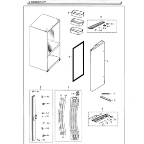Fridge Door Lt Diagram and Parts List for RF261BEAESG AA-0001 Samsung Refrigerator