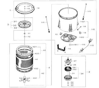 Tub Assy Diagram and Parts List for WA45H7200AW A2-0001 Samsung Washer
