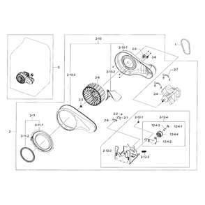 Motor Duct Diagram and Parts List for DV48J7700EW A2-0000 Samsung Dryer