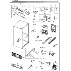 Cabinet Diagram and Parts List for RF261BEAESG AA-01 Samsung Refrigerator