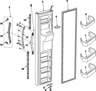 Freezer Door Diagram and Parts List for RS2621SW XAA Samsung Refrigerator