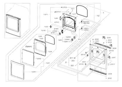 Frame Front & Door Diagram and Parts List for DV48J7700GW A2-0001 Samsung Dryer