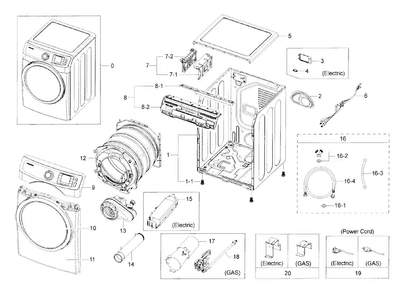 Main Assy Diagram and Parts List for DV42H5200EP A3-0000 Samsung Dryer