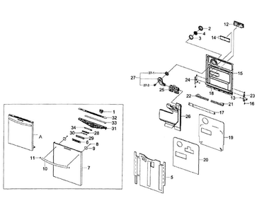 Door Assy Diagram and Parts List for DW80F800UWS AA-0001 Samsung Dishwasher
