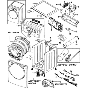 Main Assembly Diagram and Parts List for DV337AGG XAA-00 Samsung Dryer