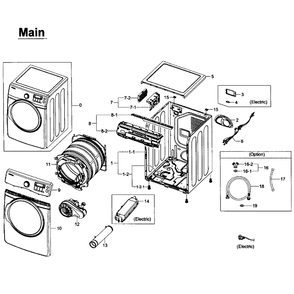 Main Assembly Diagram and Parts List for DV405ETPAWR AA-01 Samsung Dryer