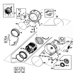 Drum Assembly Diagram and Parts List for WF219ANW XAA-0000 Samsung Washer