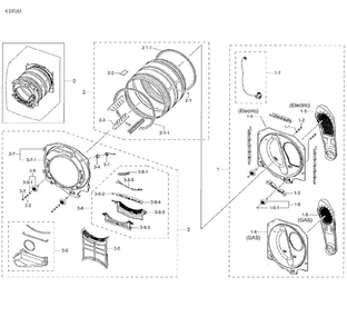 Drum Diagram and Parts List for DV42H5000GW A3-0003 Samsung Dryer