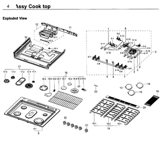 Cooktop Diagram and Parts List for NX58K9852SG AA-0000 Samsung Range