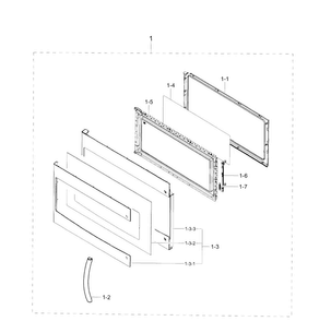 Door Assy Diagram and Parts List for SMH1926S XAA-0000 Samsung Microwave