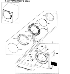 Front/door Assy Diagram and Parts List for DV511AGR XAA-0003 Samsung Dryer