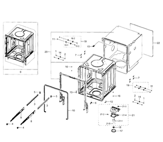 Tub Diagram and Parts List for DW80H9970US AA-0001 Samsung Dishwasher